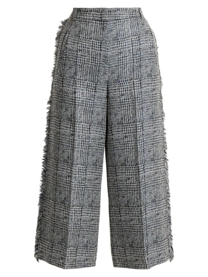 Erdem Beth Checked Frayed-edged Cropped Trousers