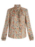 Redvalentino Floral-print Ruffle-trimmed Silk Shirt