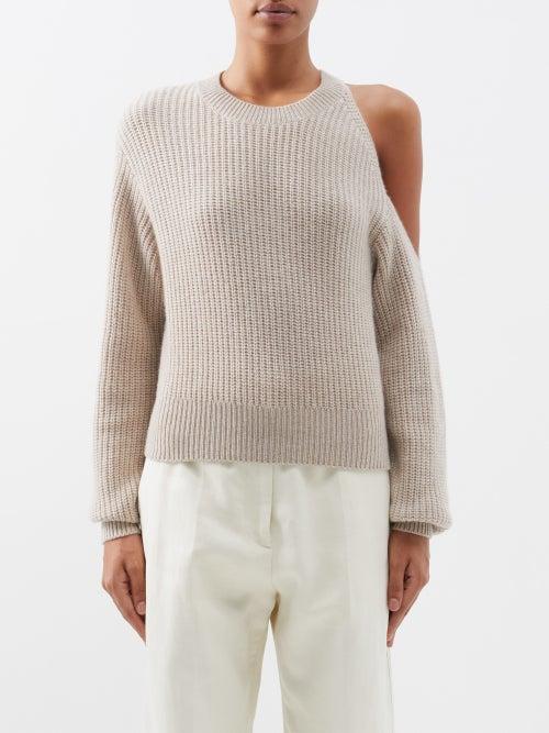 Lisa Yang - Leora Shoulder-cutout Cashmere Sweater - Womens - Light Beige