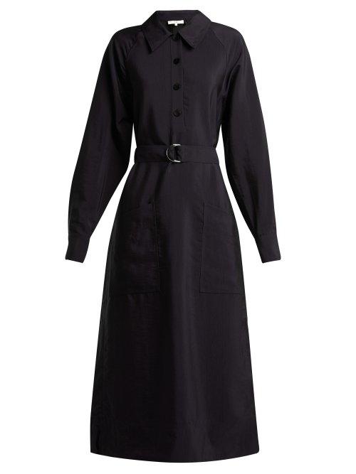 Matchesfashion.com Tibi - Belted Twill Midi Dress - Womens - Navy