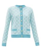 Matchesfashion.com Gucci - Gg-jacquard Wool-blend Cardigan - Womens - Blue White