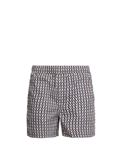 Matchesfashion.com Valentino - Optical Print Swim Shorts - Mens - Navy