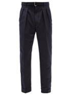 Mens Rtw Officine Gnrale - Pierre Belted Pinstriped Wool-fresco Suit Trousers - Mens - Blue Stripe