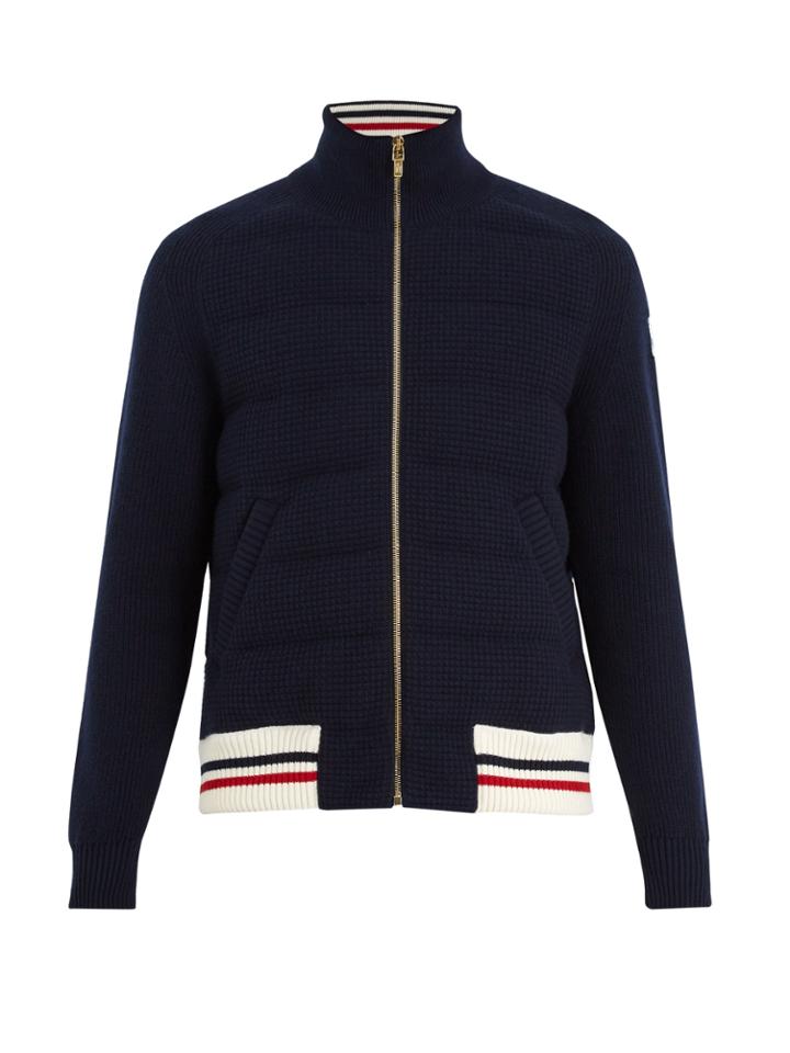 Moncler Gamme Bleu Striped-hem Waffle-knit Wool Bomber Jacket