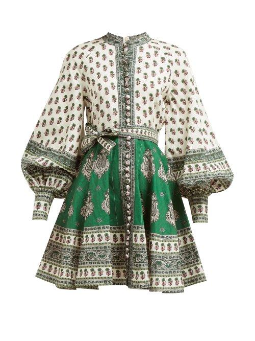 Matchesfashion.com Zimmermann - Amari Paisley Print Mini Dress - Womens - Green