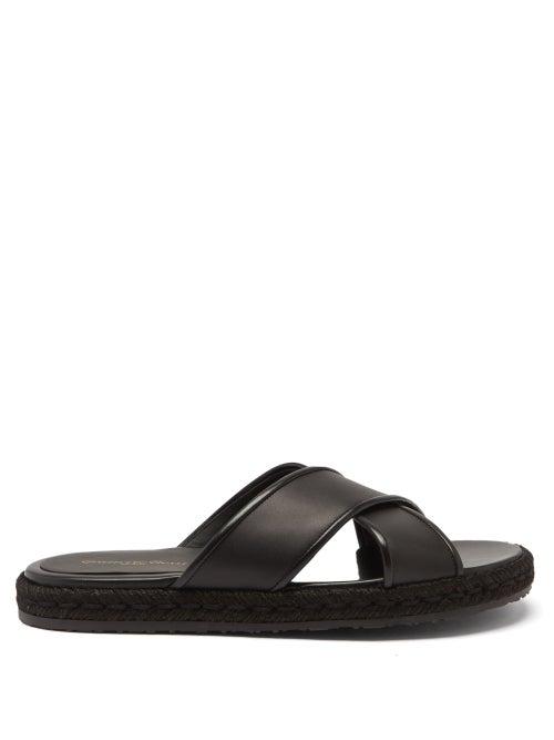 Mens Shoes Gianvito Rossi - Cesare Crossover-strap Leather Sandals - Mens - Black