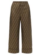 Matchesfashion.com Fendi - Ff-print Silk-satin Trousers - Womens - Brown Multi