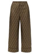 Matchesfashion.com Fendi - Ff-print Silk-satin Trousers - Womens - Brown Multi