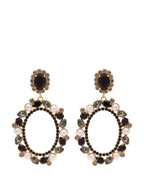 Matchesfashion.com Erdem - Crystal And Pearl Embellished Lace Drop Earrings - Womens - Black