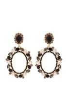 Matchesfashion.com Erdem - Crystal And Pearl Embellished Lace Drop Earrings - Womens - Black