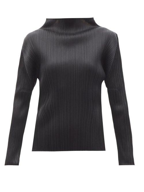 Ladies Rtw Pleats Please Issey Miyake - High-neck Technical-pleated Top - Womens - Black