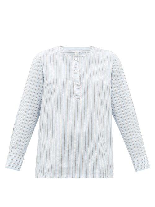 Matchesfashion.com A.p.c. - Nine Striped Cotton-blend Poplin Shirt - Womens - Light Blue