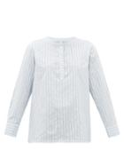 Matchesfashion.com A.p.c. - Nine Striped Cotton-blend Poplin Shirt - Womens - Light Blue