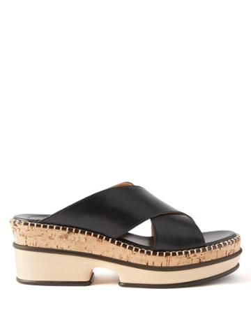 Chlo - Laia Leather Wedge Slides - Womens - Black