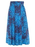 Matchesfashion.com Valentino - Delft-print Pleated Silk-crepe Midi Skirt - Womens - Navy