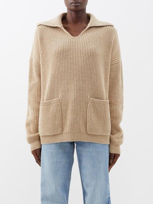 Raey - Responsible Wool Open-collar Rib Knit Rugby Jumper - Womens - Camel