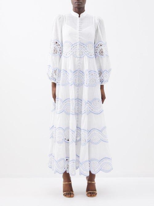 Zimmermann - Cira Tiered Broderie-anglaise Cotton Maxi Dress - Womens - Ivory