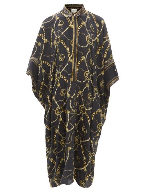 Camilla - A Night In The 90s Silk Tunic Dress - Womens - Black Print