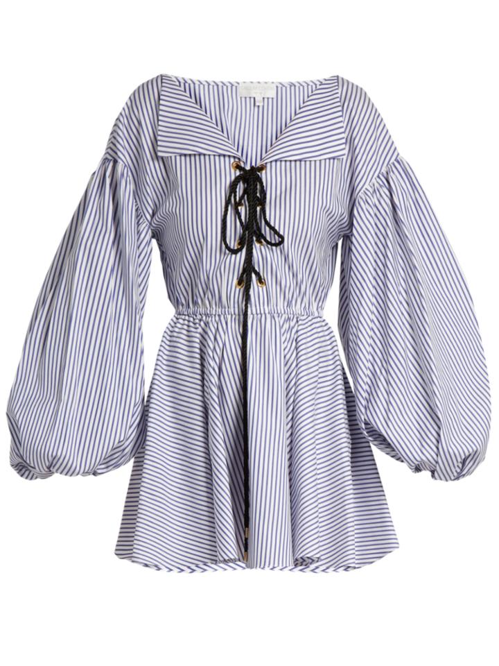 Caroline Constas Olympia Lace-up Striped Cotton Dress