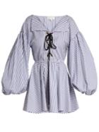 Caroline Constas Olympia Lace-up Striped Cotton Dress