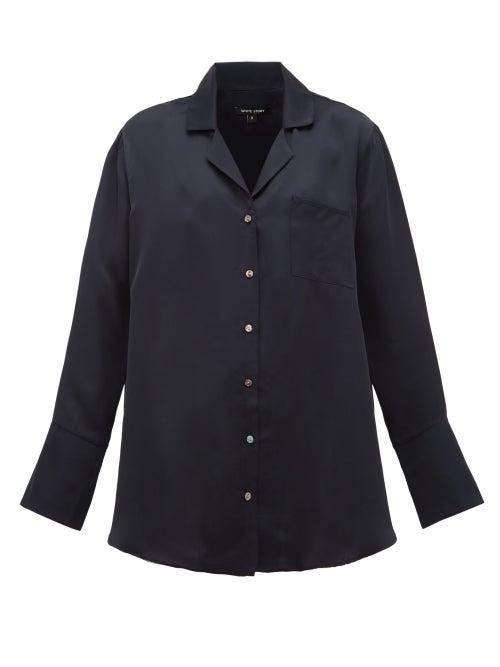Matchesfashion.com White Story - Biennale Oversized Satin Pyjama Shirt - Womens - Navy