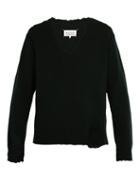 Matchesfashion.com Maison Margiela - Distressed V Neck Sweater - Mens - Dark Green