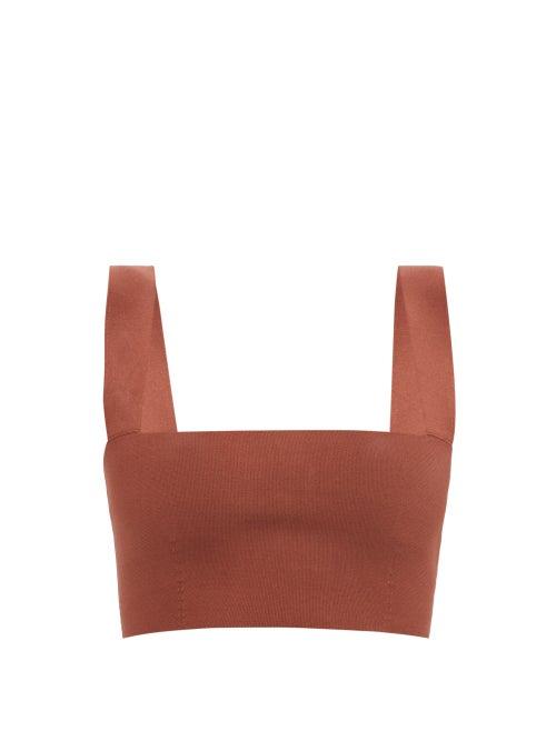 Victoria Beckham - Square-neck Jersey Cropped Top - Womens - Brown