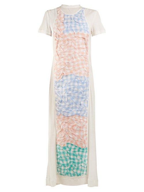 Matchesfashion.com Loewe - Crinkled Gingham Panel Dress - Womens - White Multi