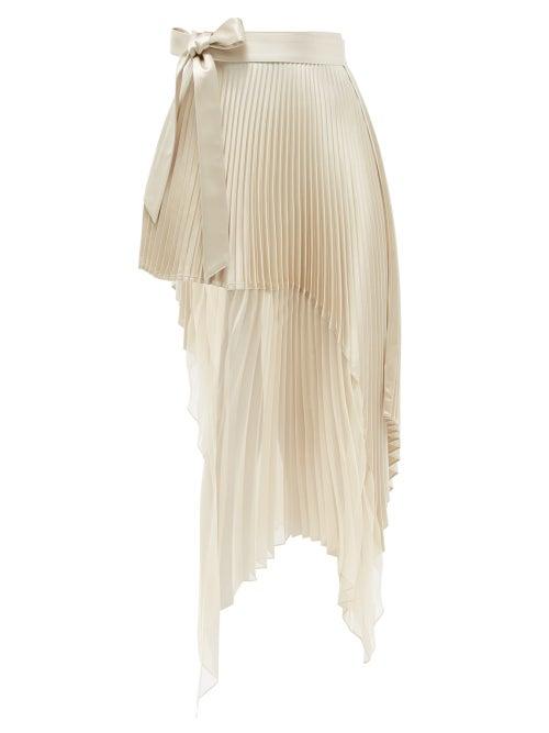 Peter Do - Asymmetric Pleated Silk-satin Skirt - Womens - Light Beige
