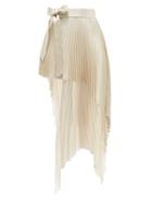Peter Do - Asymmetric Pleated Silk-satin Skirt - Womens - Light Beige