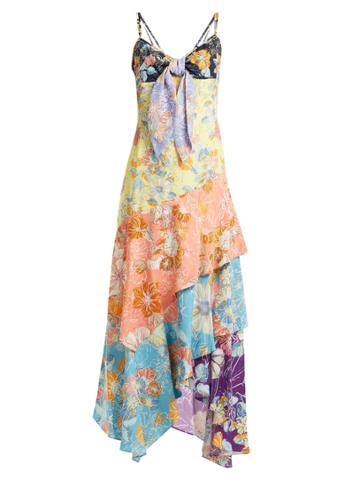 Peter Pilotto Tiered Floral-print Tie-front Crepe Slip Dress