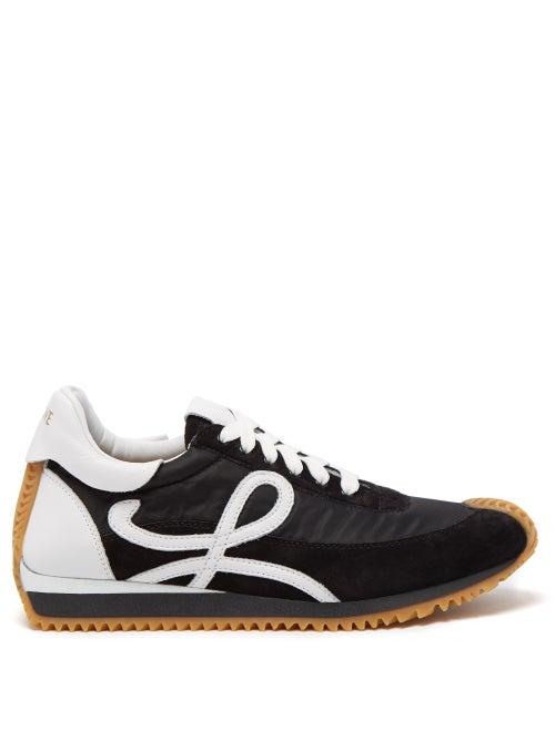 Loewe - Flow Runner Panelled Suede Trainers - Womens - Black/white