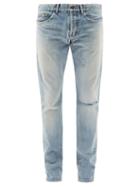 Matchesfashion.com Saint Laurent - Distressed Slim-leg Jeans - Mens - Blue
