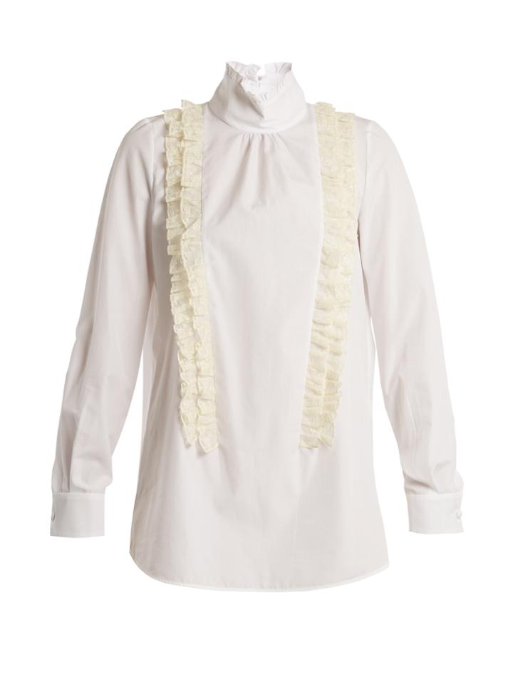 No. 21 Ruffle-trimmed High-neck Cotton-poplin Blouse