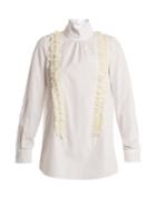 No. 21 Ruffle-trimmed High-neck Cotton-poplin Blouse
