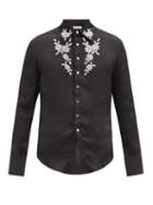 Matchesfashion.com Paco Rabanne - Beaded Floral-embroidered Satin Shirt - Mens - Black