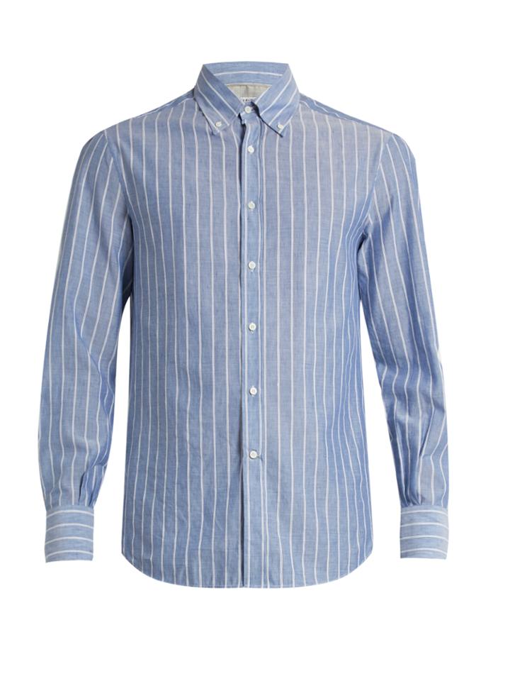 Brunello Cucinelli Button-down Collar Cotton And Linen-blend Shirt
