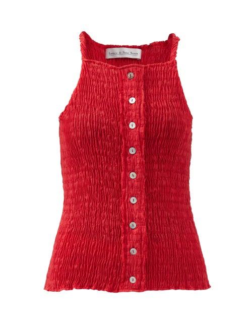 Ludovic De Saint Sernin - Smocked Cotton-blend Tank Top - Womens - Red