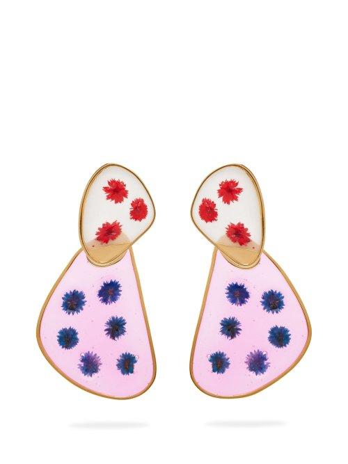 Matchesfashion.com Peter Pilotto - Double Face Frosted Glass Flower Earrings - Womens - Red