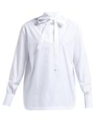 Matchesfashion.com Valentino - Neck Tie Cotton Blend Poplin Shirt - Womens - White