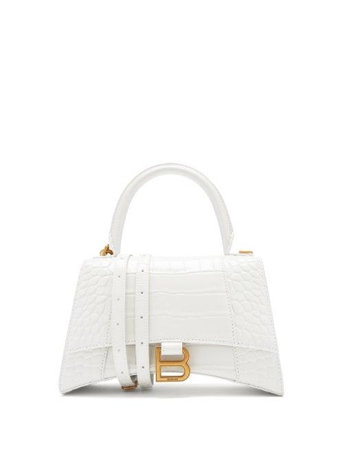 Balenciaga - Hourglass S Crocodile-effect Leather Bag - Womens - White
