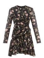 Giambattista Valli - Gathered Floral-print Silk-georgette Mini Dress - Womens - Black