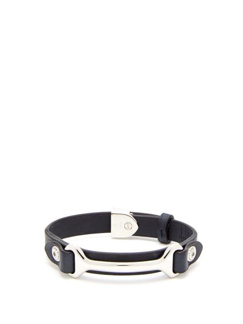 Matchesfashion.com Dunhill - Hex Leather Bracelet - Mens - Navy