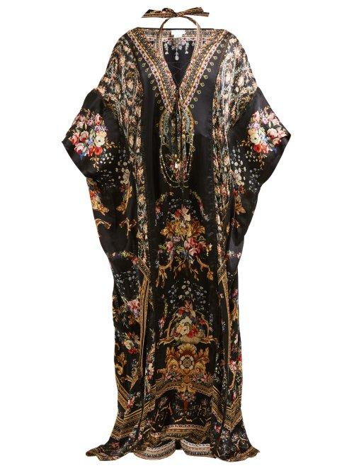 Matchesfashion.com Camilla - Friend In Flora Print Silk Kaftan - Womens - Brown Print