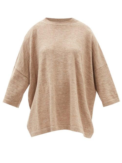 Lauren Manoogian - Oversized Alpaca And Linen-blend Knitted T-shirt - Womens - Light Brown