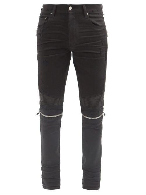 Matchesfashion.com Amiri - Mx2 Distressed Ribbed-panel Skinny Jeans - Mens - Black