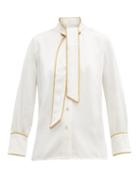 Matchesfashion.com Peter Pilotto - Tie Neck Satin Blouse - Womens - White