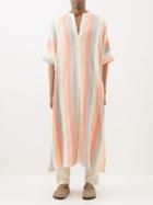 Marrakshi Life - V-neck Striped Cotton-canvas Kaftan - Mens - Pink Multi