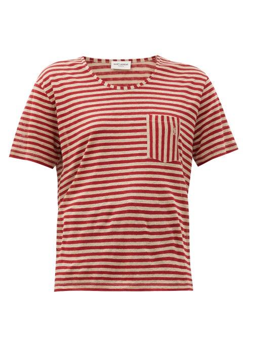 Matchesfashion.com Saint Laurent - Striped Linen T-shirt - Womens - Beige Multi