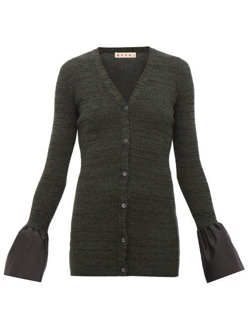Matchesfashion.com Marni - Ruffled-cuff Ribbed-wool Cardigan - Womens - Grey